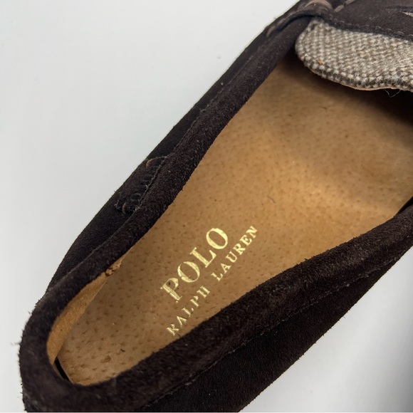 Polo Ralph Lauren Brown Tan Wes II Suede-Tweed Slip On Driver Men's Size 10D - Picture 9 of 10